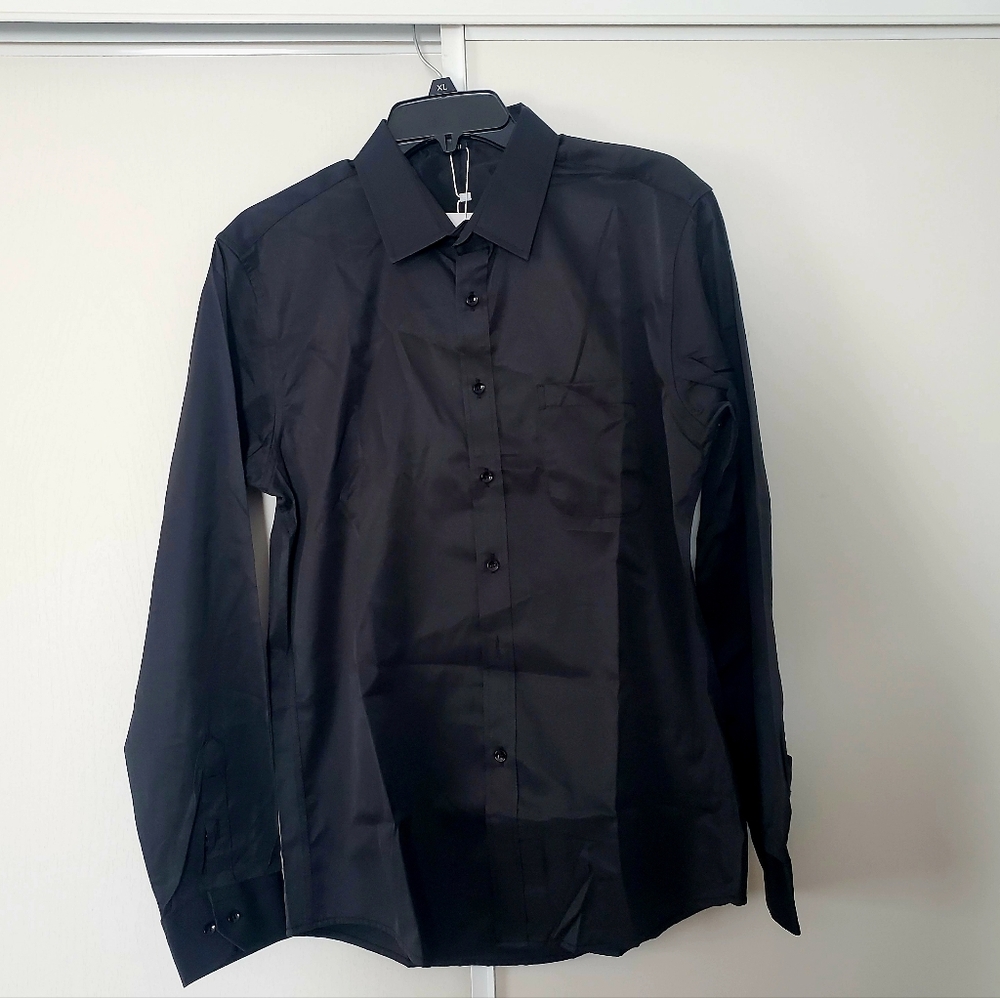 Benino’s Mens NWT Long Sleeve Slim Fit Dress Shirt, Black, Size S